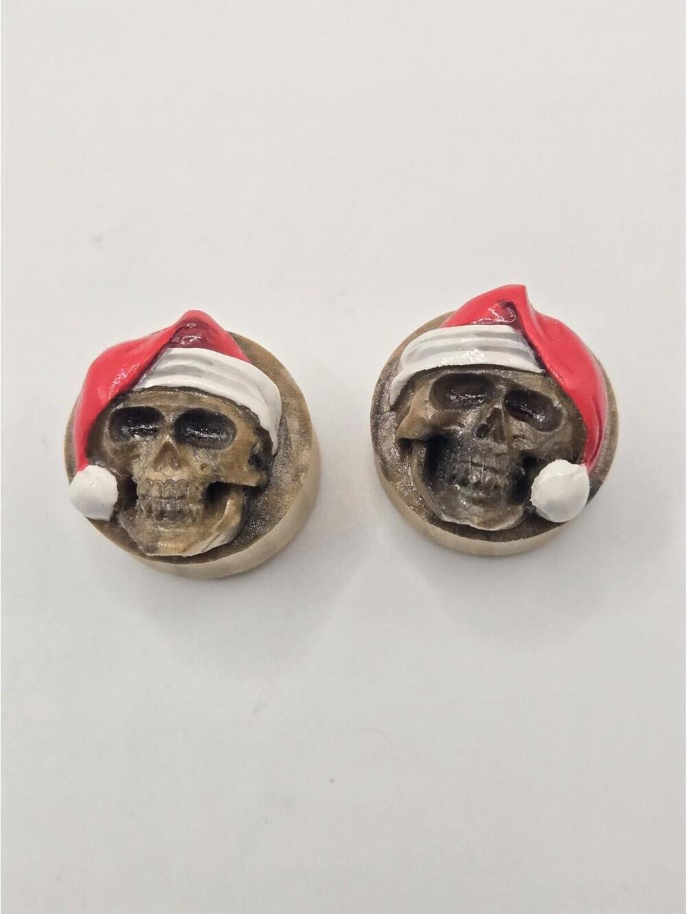 Santa Skull Wood Plugs - Hand-Carved Plugs Goth Christmas 1" 25mm